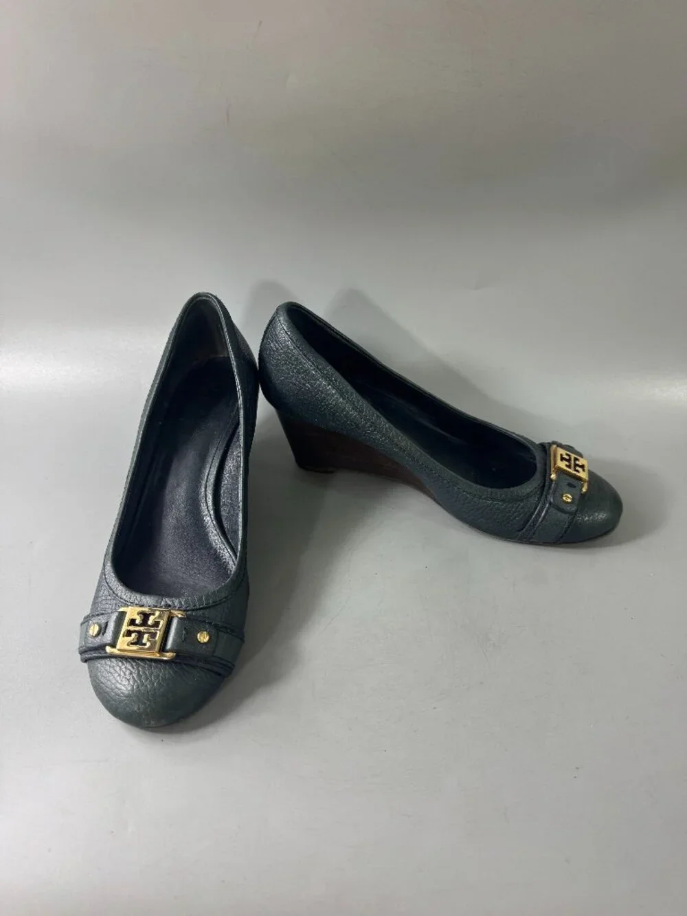 Tory Burch Deep Green Leather Wedges